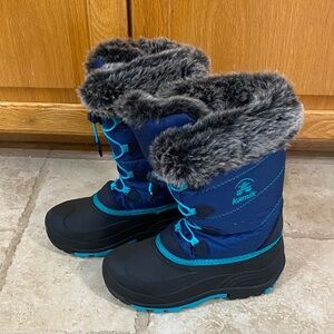 Kamik Navy and Black Boots with Faux Fur Trim. Kids size 3.